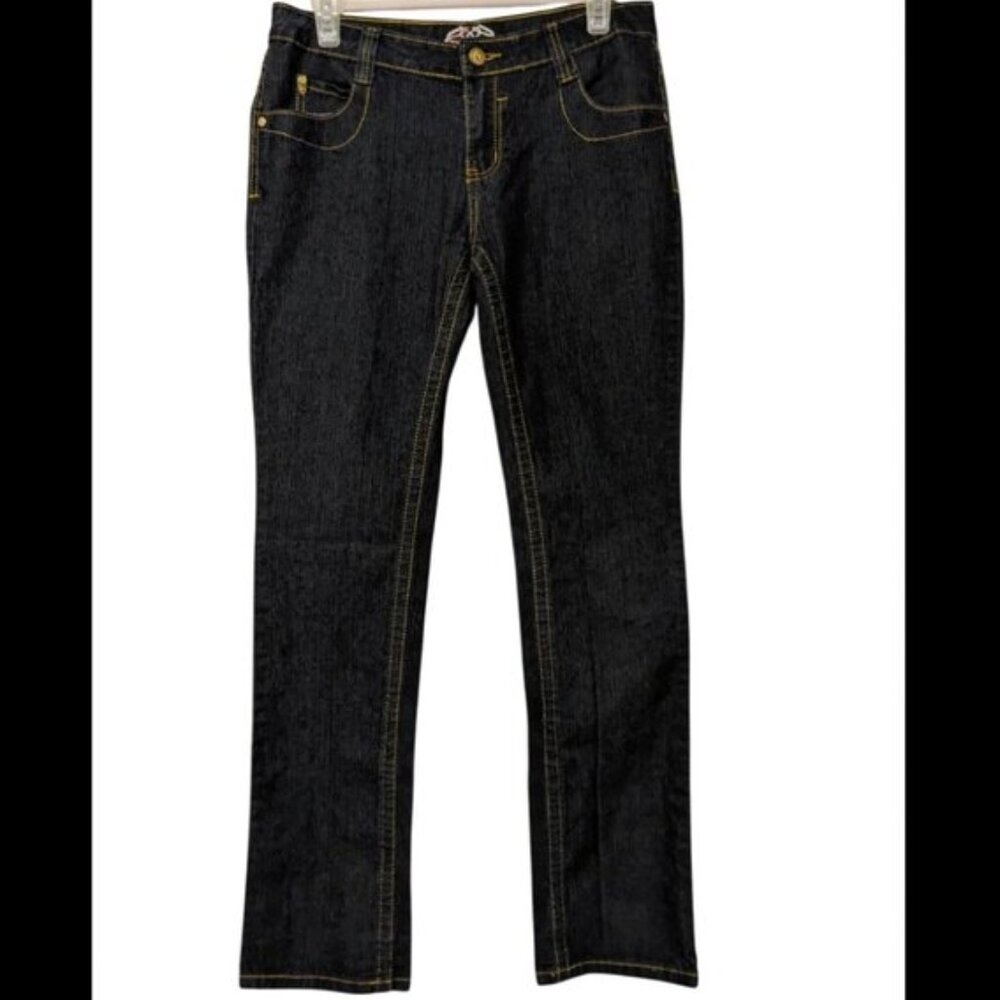 Vintage Jeans dark wash blue denim pants straight leg embroidery
